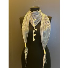 Gönülden Tasarım Puantiyeli Payetli Şerit Halka Uçlu Fular Boyun Şalı Saç Bandana