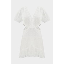 Açelya Okcu Fisto Detaylı Cut Out V Yaka Slim Fit Kadın Mini Elbise