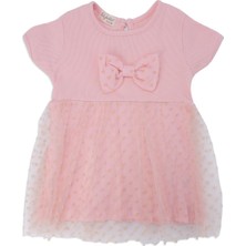 Bebelop Kız Bebek Fiyonklu Düğmeli Puanlı Tüllü Elbise Parti Elbisesi