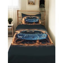 Evmila Spor Araba Desenli Genç ve Çocuk Baskılı Tek Kişilik Pike Takımı 160X230 Renkli