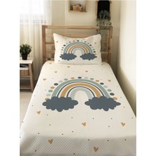 Evmila Gökkuşağı Desenli Bebek ve Çocuk Baskılı Tek Kişilik Pike Takımı 160X230 Beyaz