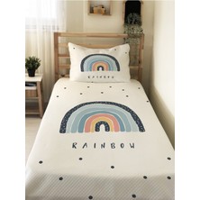 Evmila Gökkuşağı Desenli Bebek ve Çocuk Baskılı Tek Kişilik Pike Takımı 160X230 Beyaz