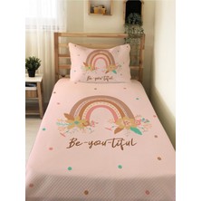 Evmila Gökkuşağı Desenli Tek Kişilik Pike Takımı 160X230 Pembe