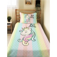 Evmila Unicorn Desenli Bebek ve Çocuk Baskılı Tek Kişilik Pike Takımı 160X230 Renkli