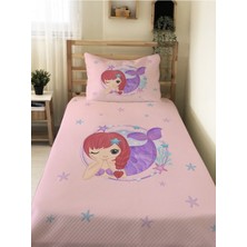 Evmila Deniz Kızı Desenli Bebek ve Çocuk Baskılı Tek Kişilik Pike Takımı 160X230 Pembe