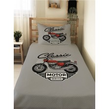 Evmila Klasik Motor Desen Tek Kişilik Çocuk Pike Takımı 160X220 cm