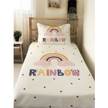 Evmila Gökkuşağı Desenli, Baskılı Tek Kişilik ve Çocuk Pike Takımı