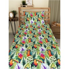 Evmila Papağan Desenli Bebek ve Çocuk Baskılı Tek Kişilik Pike Takımı 160X230 Yeşil