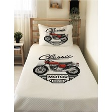 Evmila Klasik Motor Desen Tek Kişilik Çocuk Pike Takımı 160X220 cm