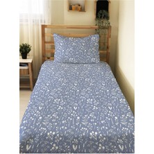 Evmila Çiçek Desenli Bebek ve Çocuk Baskılı Tek Kişilik Pike Takımı 160X230 Mavi