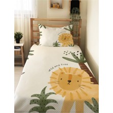 Evmila Aslan Desenli Tek Kişilik Pike Takımı 160X230 Beyaz