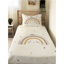 Evmila Gökkuşağı Desenli Bebek ve Çocuk Baskılı Tek Kişilik Pike Takımı 160X230 Beyaz