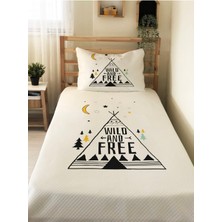 Evmila Çadır Desenli Bebek ve Çocuk Baskılı Tek Kişilik Pike Takımı 160X230 Beyaz