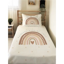 Evmila Gökkuşağı Desenli Bebek ve Çocuk Baskılı Tek Kişilik Pike Takımı 160X230 Beyaz