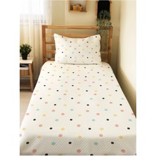 Evmila Renkli Puantiye Desenli Bebek ve Çocuk Baskılı Tek Kişilik Pike TAKIMI 160X230 Beyaz