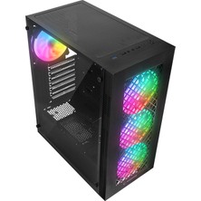 Rampage Plaıd V1 Mesh Temperli Camlı 4X12CM Auto Rgb Fan Atx Mid-T Gaming Oyuncu Kasası