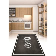 Napoli Home Dijital Baskılı Kaymaz Taban Yıkanabilir Kitchen Yazılı Mutfak Halısı, N-Mutfak-42-Antrasit,