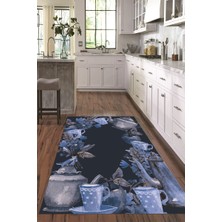 Napoli Home 3D Dijital Baskılı Kaymaz Taban Yıkanabilir Renkli Modern Mutfak Halısı, N-Mutfak-25-Mavi,