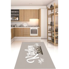 Napoli Home Dijital Baskılı Kaymaz Taban Yıkanabilir Kitchen Yazılı Mutfak Halısı, N-Mutfak-41-Gri-Beyaz,