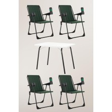 Armarks 4 Adet Katlanır Bardaklıklı Kamp Sandalye ve Masa Seti,taşınabilir Piknik Bahçe Sandalyesi Masa Seti