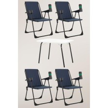 Armarks 4 Adet Katlanır Bardaklıklı Kamp Sandalye ve Masa Seti,taşınabilir Piknik Bahçe Sandalyesi Masa Seti