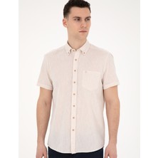 Pierre Cardin Erkek Bej Keten Karışımlı Regular Fit Kısa Kollu Gömlek 50284166-VR011