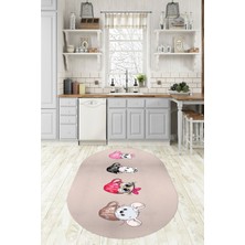 Napoli Home Dijital Baskılı Kaymaz Yıkanabilir Renkli Modern Oval Mutfak Halısı, N-O-Mutfak-07-Krem,