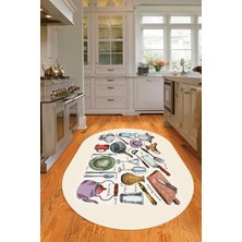 Napoli Home 3D Dijital Baskılı Kaymaz Yıkanabilir Renkli Modern Oval Mutfak Halısı, N-O-Mutfak-35-Renkli,