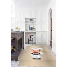 Napoli Home Dijital Baskılı Kaymaz Taban Yıkanabilir Renkli Modern Mutfak Halısı, N-Mutfak-05-Krem,