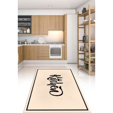 Napoli Home Dijital Baskılı Kaymaz Taban Yıkanabilir Kitchen Yazılı Mutfak Halısı, N-Mutfak-42-Krem,