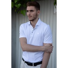 Han Raiment Beyaz Polo Yaka T-Shirt Düğmeli