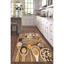 Napoli Home 3D Dijital Baskılı Kaymaz Taban Yıkanabilir Renkli Modern Mutfak Halısı, N-Mutfak-29-Kahve,