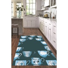 Napoli Home Dijital Baskılı Kaymaz Taban Yıkanabilir Renkli Modern Mutfak Halısı, N-Mutfak-26-Mavi,