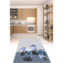 Napoli Home 3D Dijital Baskılı Kaymaz Taban Yıkanabilir Renkli Modern Mutfak Halısı, N-Mutfak-37-Mavi,