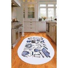 Napoli Home 3D Dijital Baskılı Kaymaz Yıkanabilir Renkli Modern Oval Mutfak Halısı, N-O-Mutfak-35-Mavi,