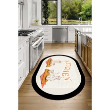 Napoli Home Dijital Baskılı Kaymaz Yıkanabilir Kitchen Yazılı Oval Mutfak Halısı, N-O-Mutfak-18-Krem,