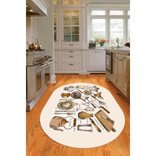 Napoli Home 3D Dijital Baskılı Kaymaz Yıkanabilir Renkli Modern Oval Mutfak Halısı, N-O-Mutfak-35-Kahve,