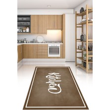 Napoli Home Dijital Baskılı Kaymaz Taban Yıkanabilir Kitchen Yazılı Mutfak Halısı, N-Mutfak-42-Kahve,