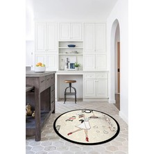 Napoli Home Dijital Baskılı Kaymaz Yıkanabilir Renkli Modern Yuvarlak Mutfak Halısı, N-Y-Mutfak-03-Krem,