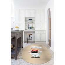 Napoli Home Dijital Baskılı Kaymaz Yıkanabilir Renkli Modern Oval Mutfak Halısı, N-O-Mutfak-05-Krem,