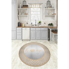 Napoli Home Dijital Baskılı Kaymaz Yıkanabilir Home Yazılı Yuvarlak Mutfak Halısı, N-Y-Mutfak-12-Krem,