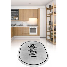 Napoli Home Dijital Baskılı Kaymaz Yıkanabilir Kitchen Yazılı Oval Mutfak Halısı, N-O-Mutfak-42-Gri,