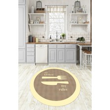 Napoli Home Dijital Baskılı Kaymaz Yıkanabilir Kitchen Yazılı Yuvarlak Mutfak Halısı, N-Y-Mutfak-09-Krem,