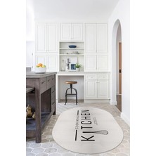 Napoli Home Dijital Baskılı Kaymaz Yıkanabilir Kitchen Yazılı Oval Mutfak Halısı, N-O-Mutfak-04-Krem,