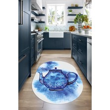 Napoli Home Dijital Baskılı Kaymaz Yıkanabilir Renkli Modern Oval Mutfak Halısı, N-O-Mutfak-23-Mavi,