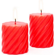 Missi Kırmızı 2li Spiral Blok Mum Seti