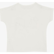 Breeze Kız Çocuk Tişört Işıltı Temalı Yazı Baskılı  10-16 Yaş, Ekru