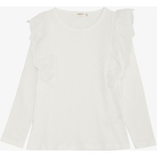 Breeze Kız Çocuk Uzun Kollu Bluz Güpür Çiçek Nakışlı 8-12 Yaş, Ekru