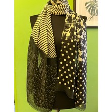 Gönülden Tasarım Tasarım Puantiyeli ve Çizgili Leopaar Fular Şal Boyun Bağı 170X55 cm