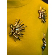 Gönülden Tasarım Taş Işleme Yeşil %100 Pamuk Kadın T-Shirt Bluz